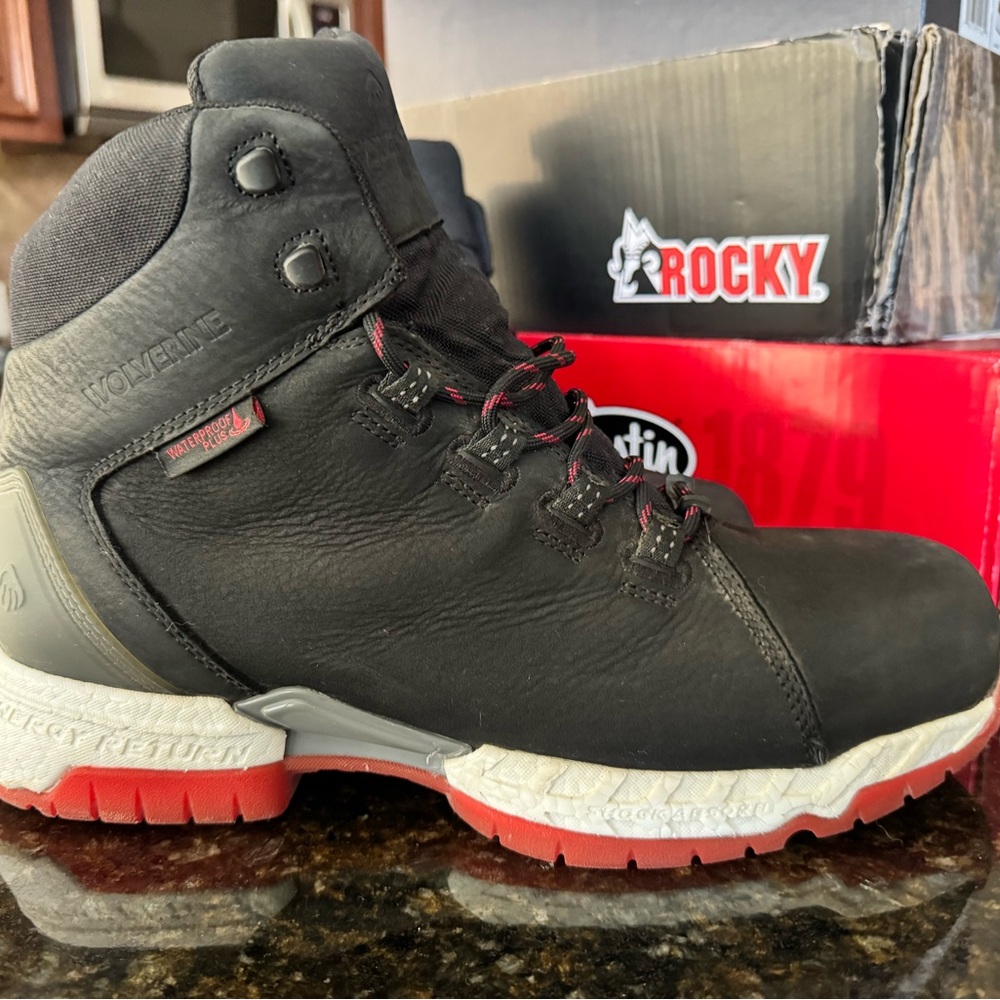 Wolverine EPX Safety Toe Waterproof Men's Black Boots with Red Accents